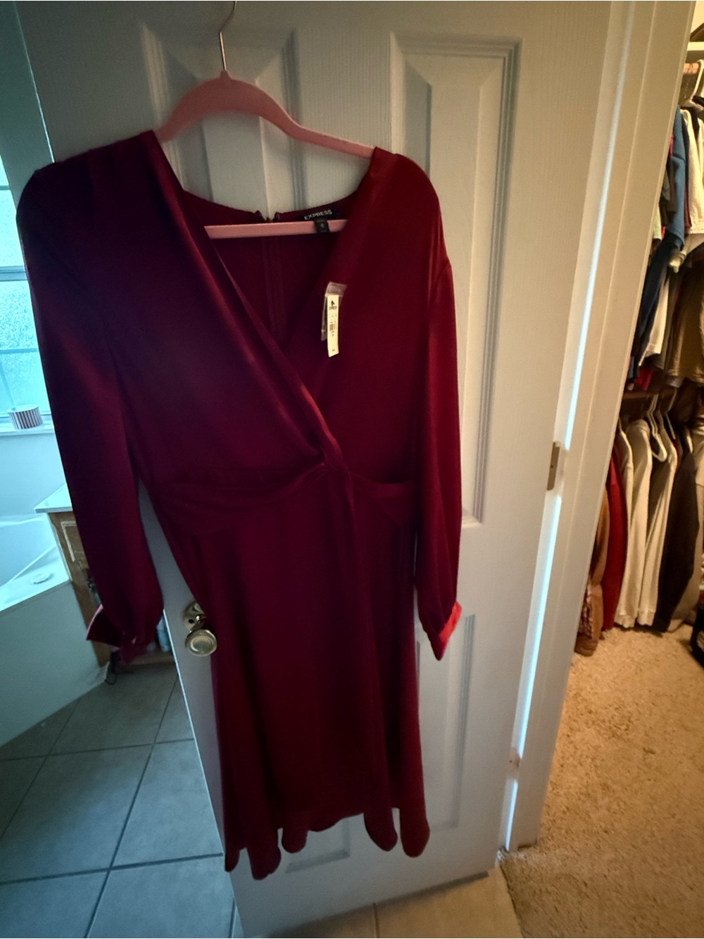 Express Burgundy High-Low Wrap Maxi Dress - Picture 5 of 5